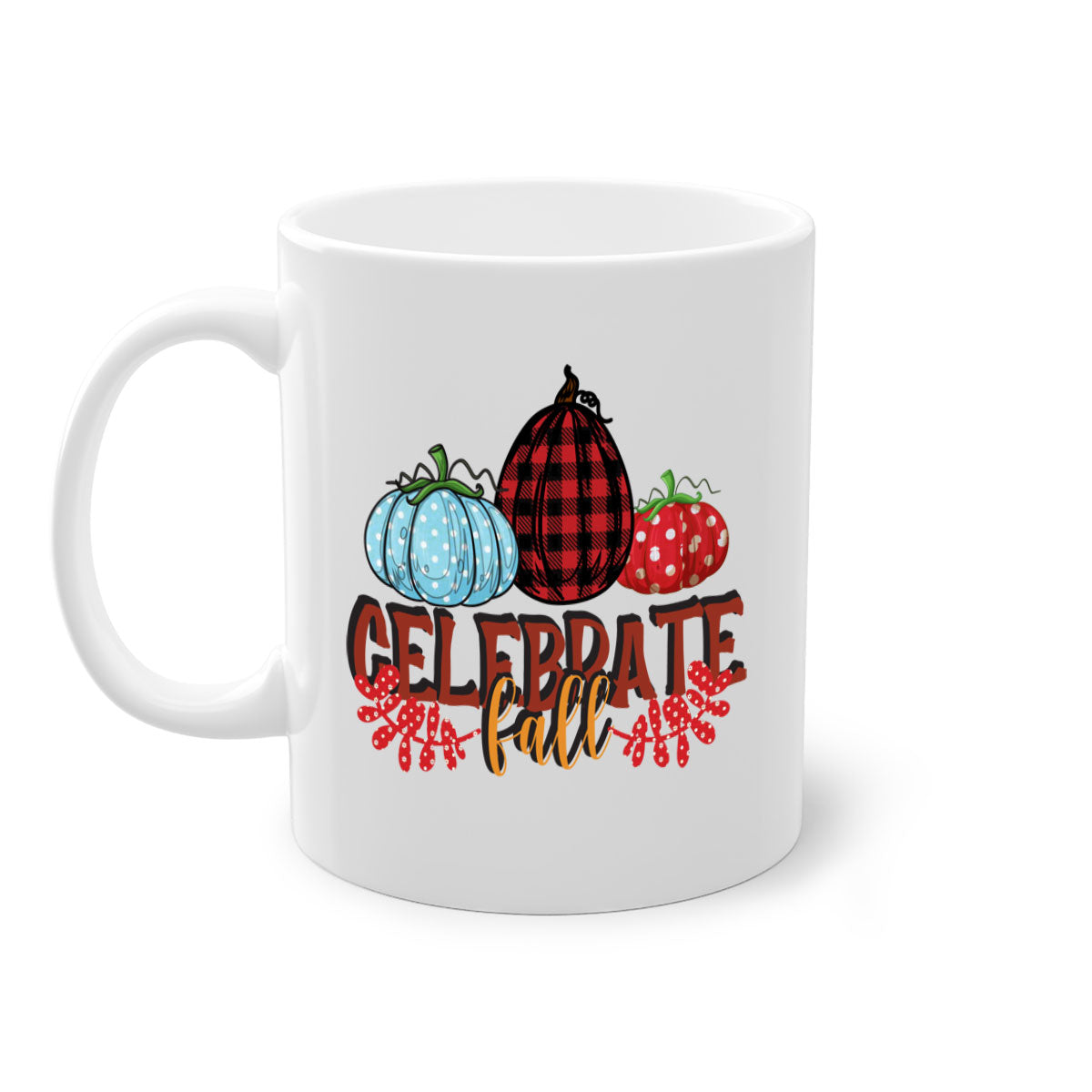 Celebrate Fall 58# Mug featuring a two-tone design with a colored handle and glossy finish, available in multiple colors.