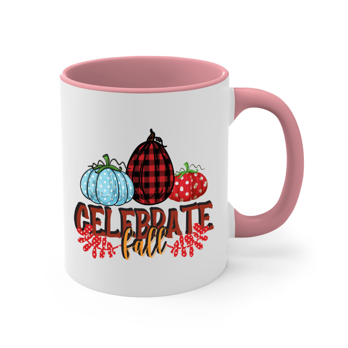 Celebrate Fall 58# Mug featuring a two-tone design with a colored handle and glossy finish, available in multiple colors.