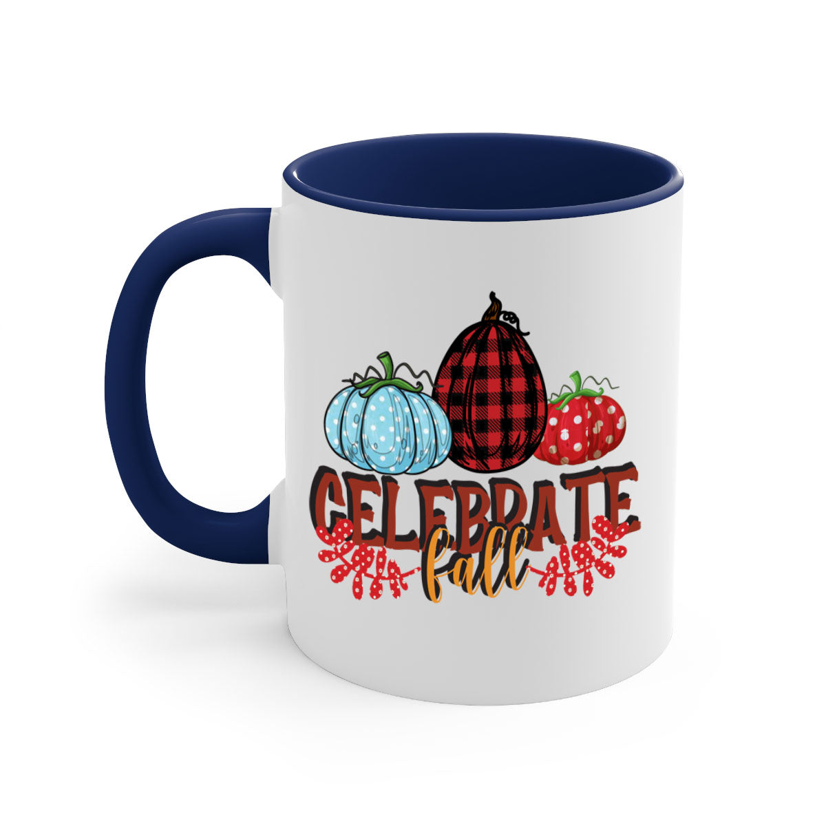 Celebrate Fall 58# Mug featuring a two-tone design with a colored handle and glossy finish, available in multiple colors.