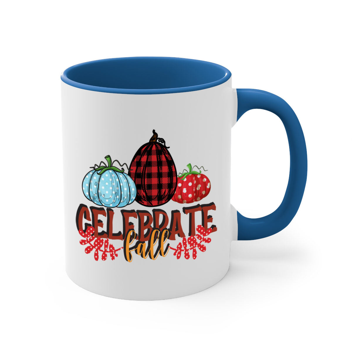 Celebrate Fall 58# Mug featuring a two-tone design with a colored handle and glossy finish, available in multiple colors.
