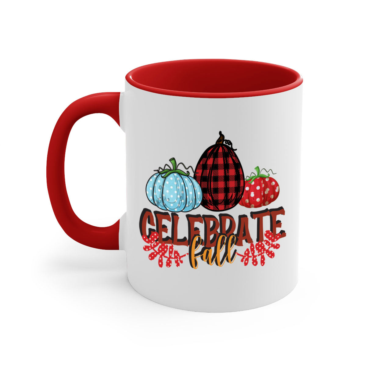 Celebrate Fall 58# Mug featuring a two-tone design with a colored handle and glossy finish, available in multiple colors.