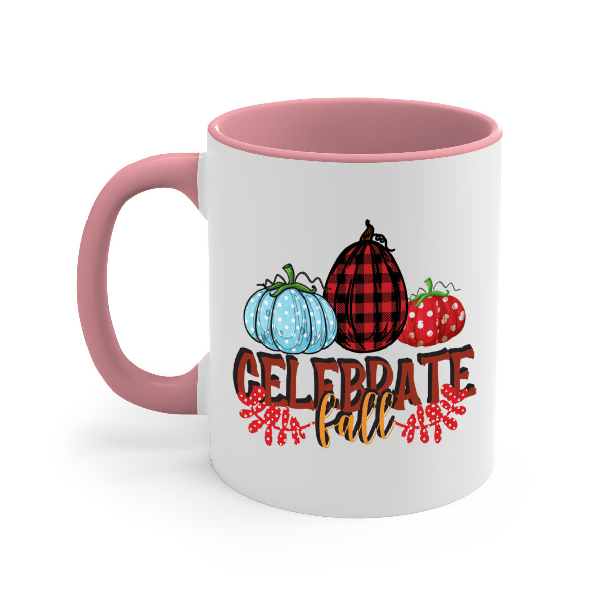 Celebrate Fall 58# Mug featuring a two-tone design with a colored handle and glossy finish, available in multiple colors.