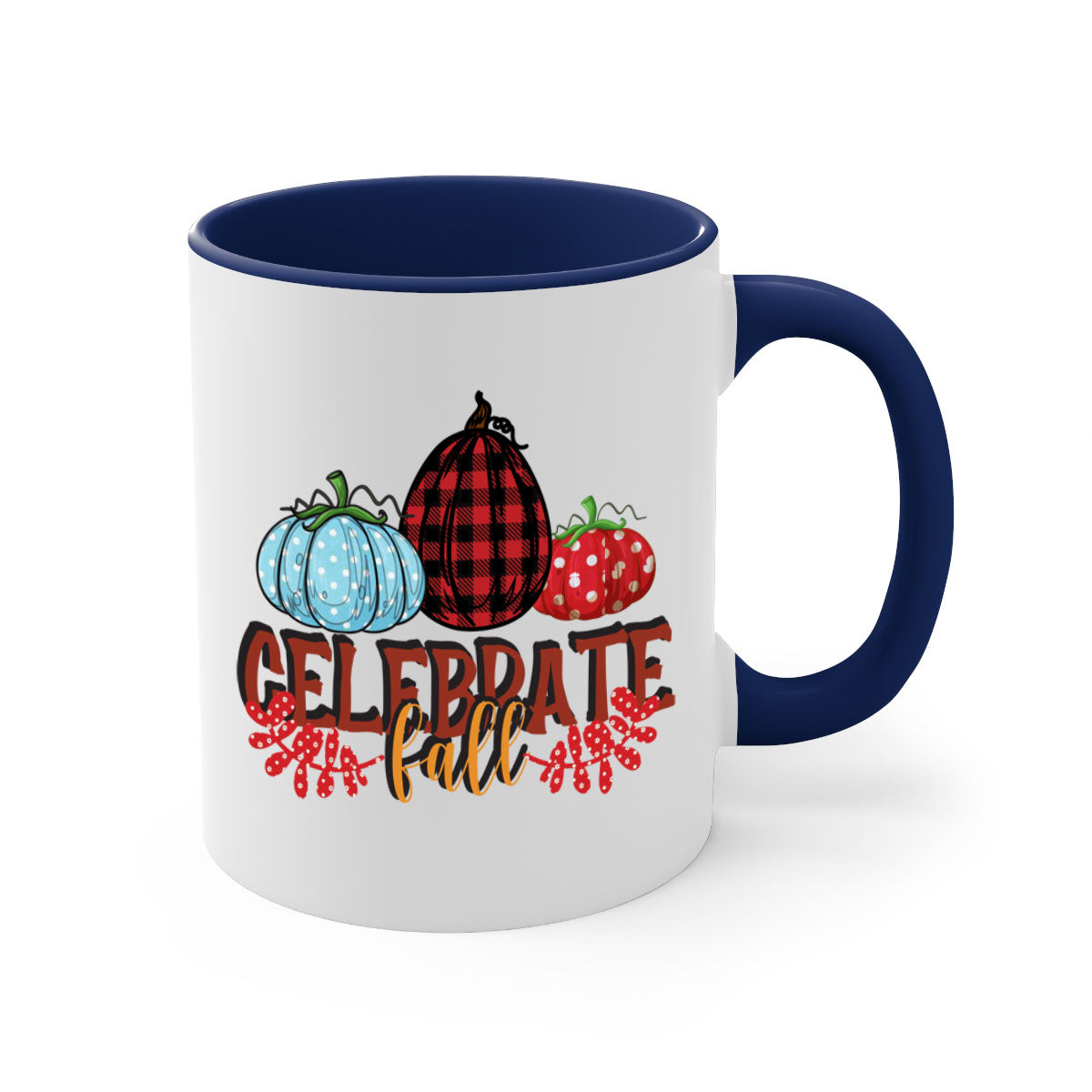 Celebrate Fall 58# Mug featuring a two-tone design with a colored handle and glossy finish, available in multiple colors.