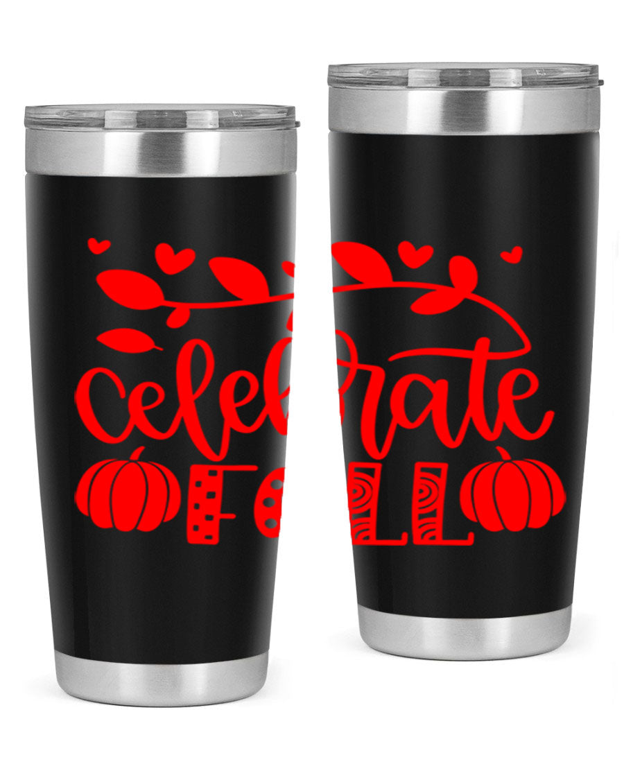 Celebrate Fall 59# Tumbler, a stylish 20oz double wall vacuum stainless steel tumbler with a festive fall design.