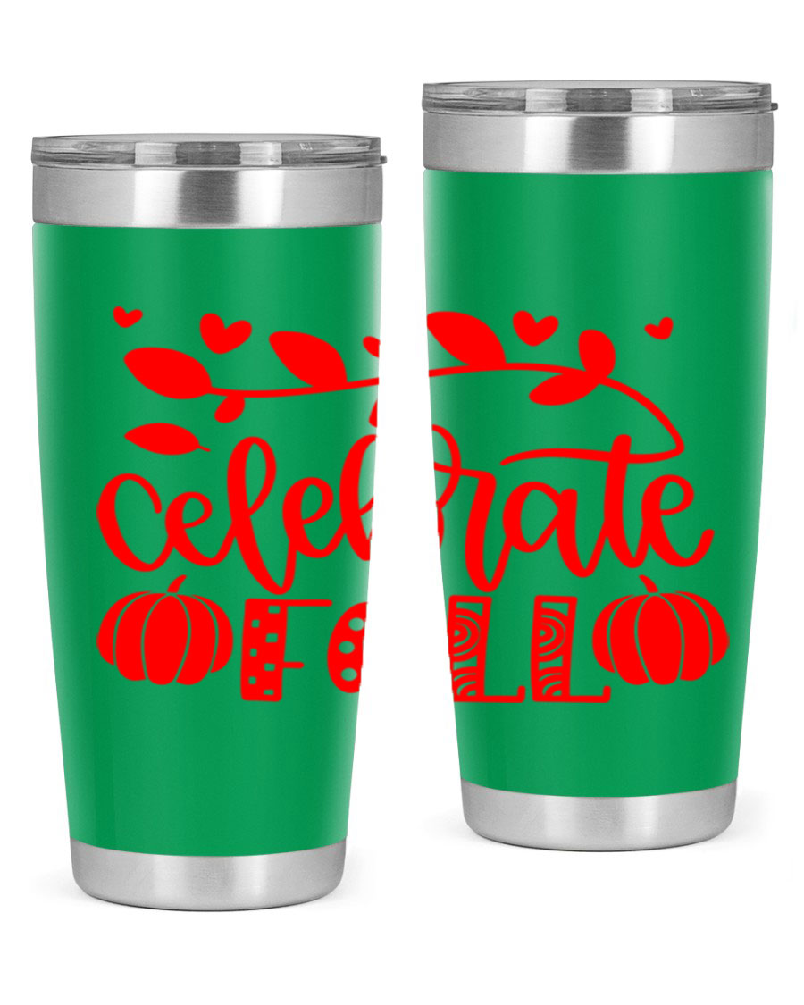 Celebrate Fall 59# Tumbler, a stylish 20oz double wall vacuum stainless steel tumbler with a festive fall design.