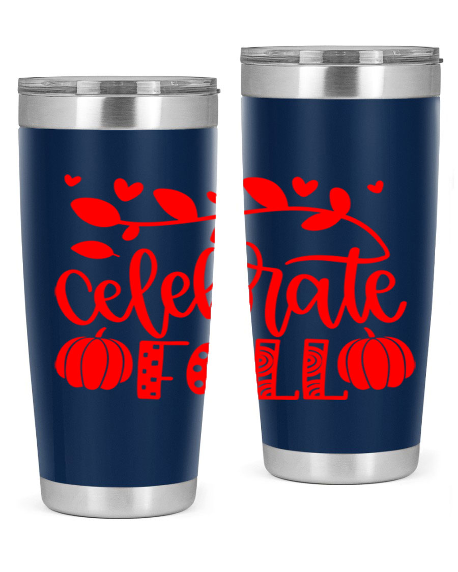 Celebrate Fall 59# Tumbler, a stylish 20oz double wall vacuum stainless steel tumbler with a festive fall design.