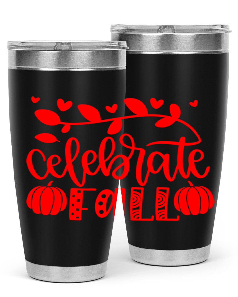 Celebrate Fall 59# Tumbler, a stylish 20oz double wall vacuum stainless steel tumbler with a festive fall design.