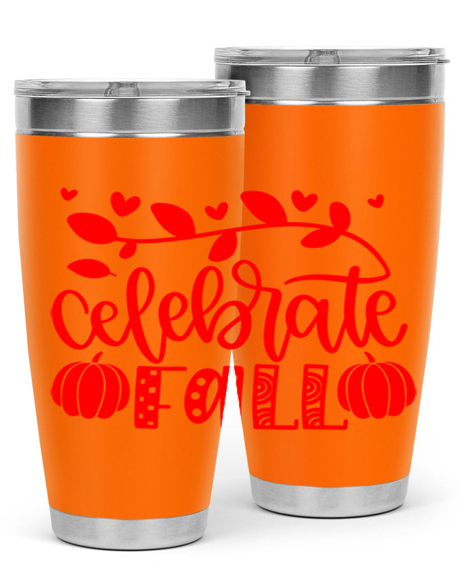 Celebrate Fall 59# Tumbler, a stylish 20oz double wall vacuum stainless steel tumbler with a festive fall design.