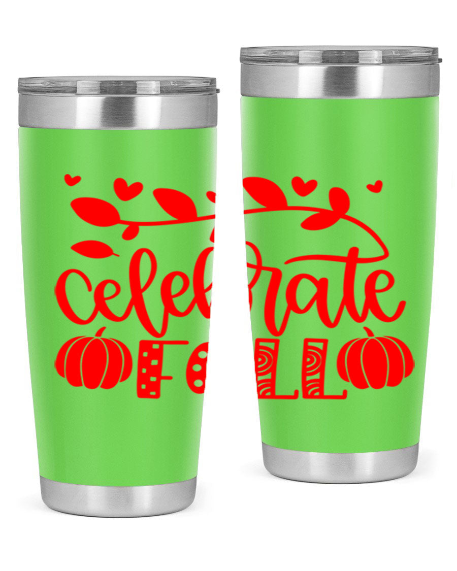 Celebrate Fall 59# Tumbler, a stylish 20oz double wall vacuum stainless steel tumbler with a festive fall design.