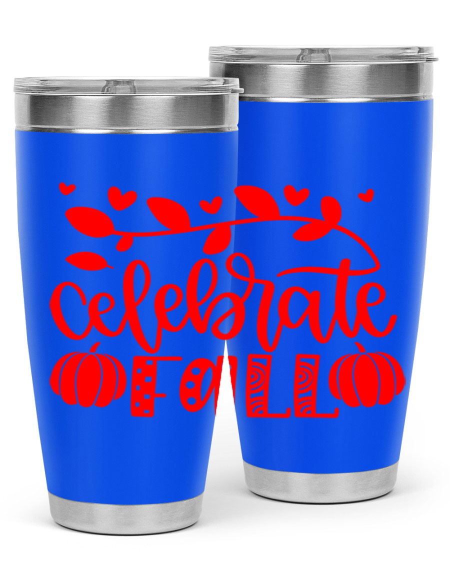 Celebrate Fall 59# Tumbler, a stylish 20oz double wall vacuum stainless steel tumbler with a festive fall design.
