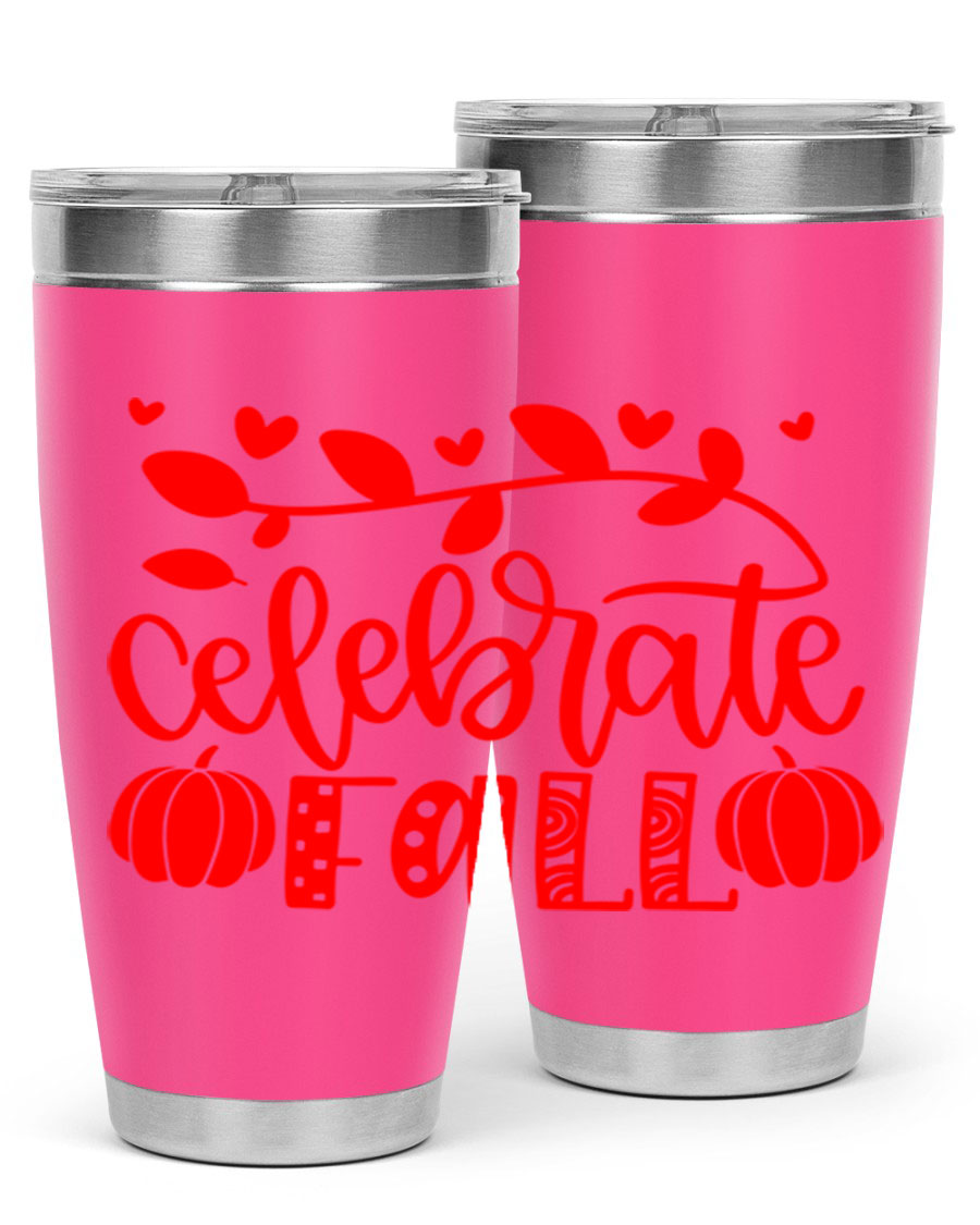 Celebrate Fall 59# Tumbler, a stylish 20oz double wall vacuum stainless steel tumbler with a festive fall design.