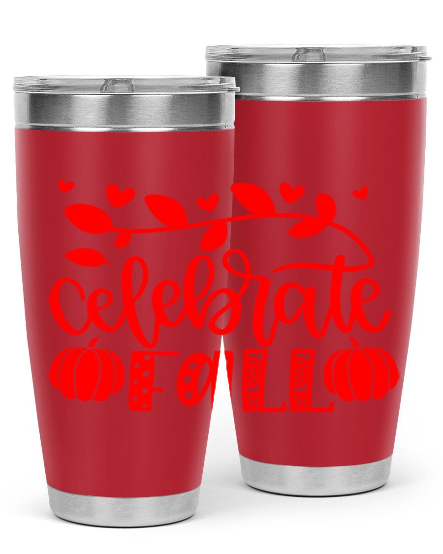Celebrate Fall 59# Tumbler, a stylish 20oz double wall vacuum stainless steel tumbler with a festive fall design.