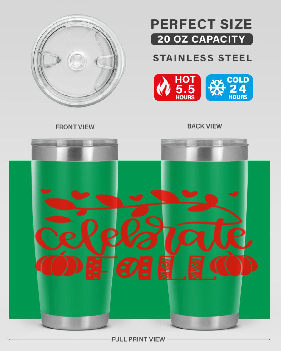 Celebrate Fall 59# Tumbler, a stylish 20oz double wall vacuum stainless steel tumbler with a festive fall design.