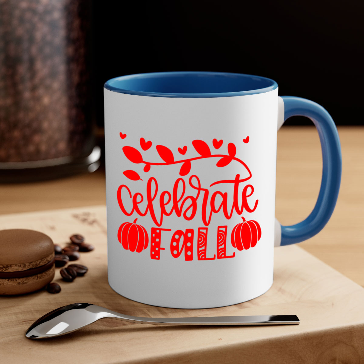 Celebrate Fall 59# Mug featuring a two-tone design with a colored handle and glossy finish, available in multiple colors.