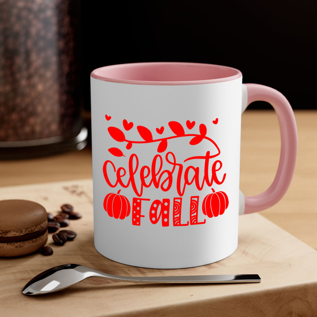 Celebrate Fall 59# Mug featuring a two-tone design with a colored handle and glossy finish, available in multiple colors.