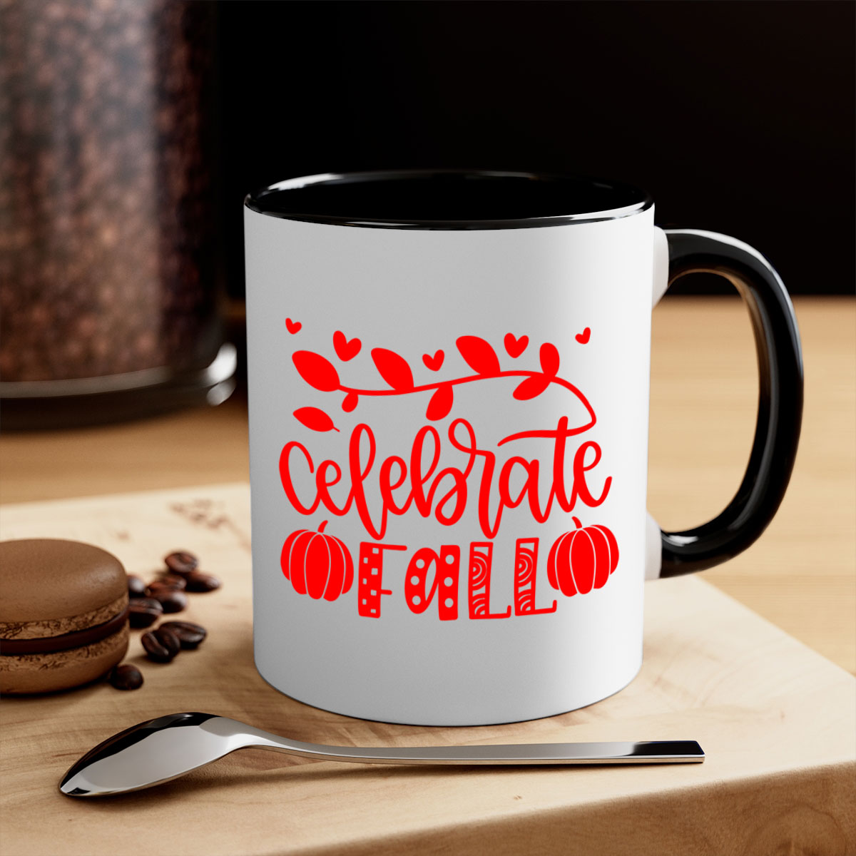 Celebrate Fall 59# Mug featuring a two-tone design with a colored handle and glossy finish, available in multiple colors.