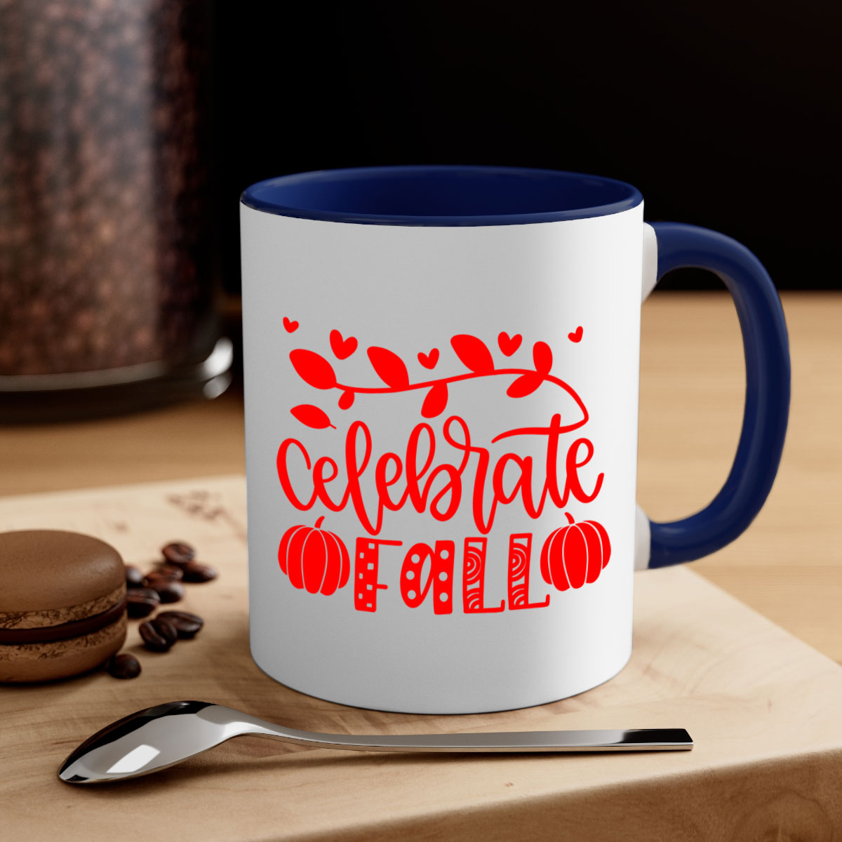 Celebrate Fall 59# Mug featuring a two-tone design with a colored handle and glossy finish, available in multiple colors.