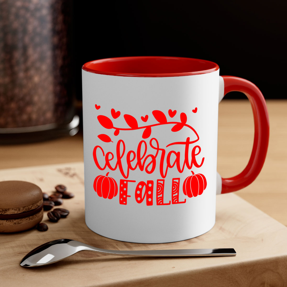 Celebrate Fall 59# Mug featuring a two-tone design with a colored handle and glossy finish, available in multiple colors.