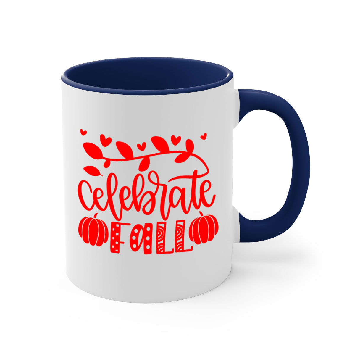 Celebrate Fall 59# Mug featuring a two-tone design with a colored handle and glossy finish, available in multiple colors.