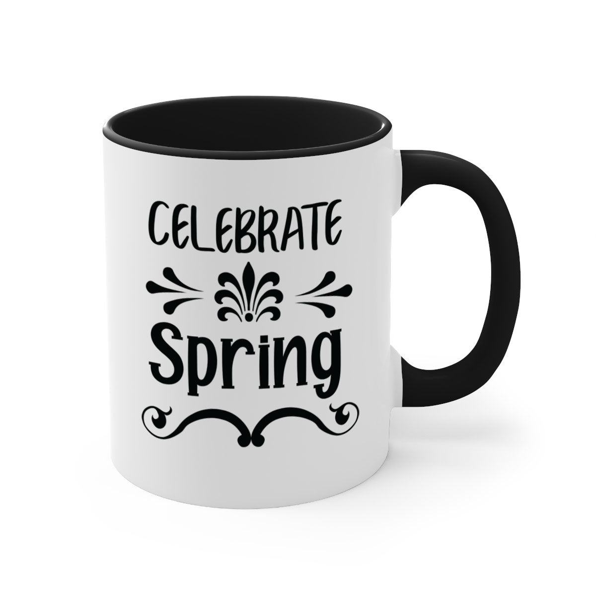 Celebrate Spring 100# Mug featuring a glossy finish, colored handle, and interior, available in five vibrant colors.