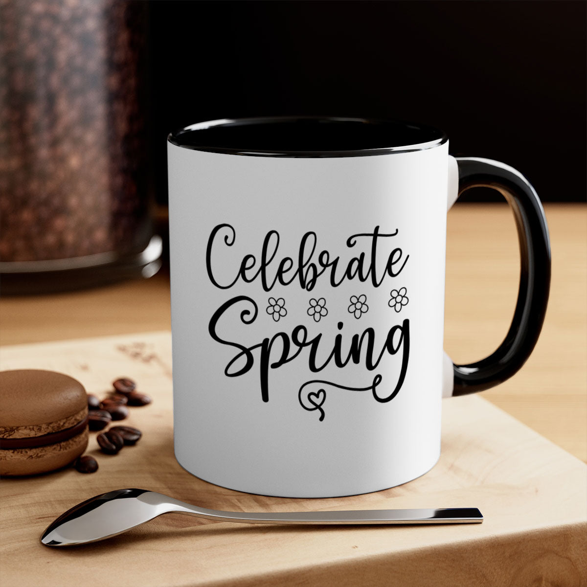 Celebrate Spring 105# Mug featuring a two-tone design with a colored handle and glossy finish, available in multiple colors.