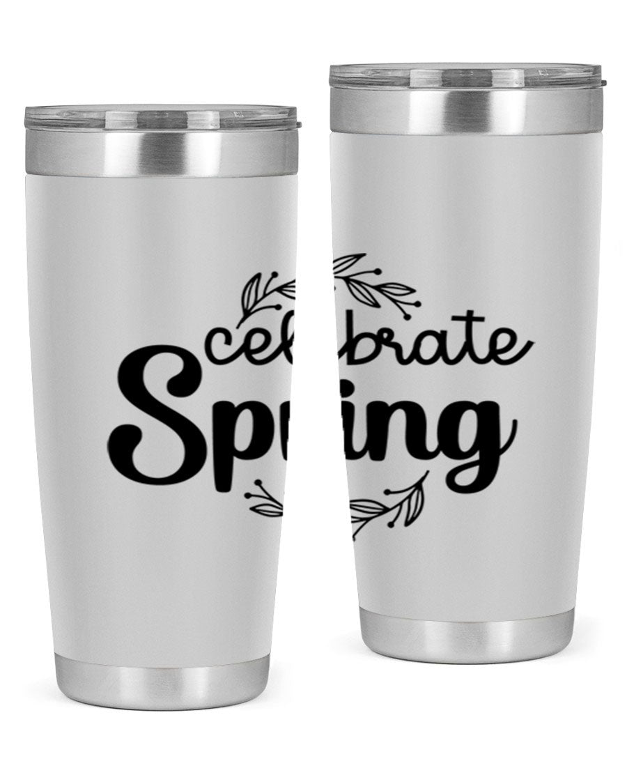 Celebrate Spring 20oz and 30oz tumblers made of double wall vacuum stainless steel with vibrant spring-themed designs.
