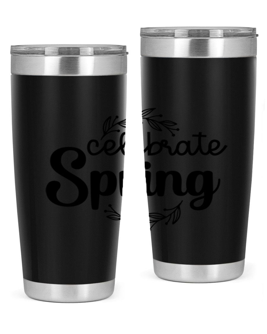 Celebrate Spring 20oz and 30oz tumblers made of double wall vacuum stainless steel with vibrant spring-themed designs.