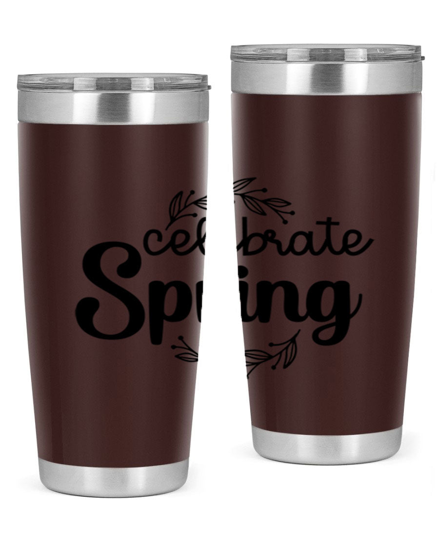 Celebrate Spring 20oz and 30oz tumblers made of double wall vacuum stainless steel with vibrant spring-themed designs.