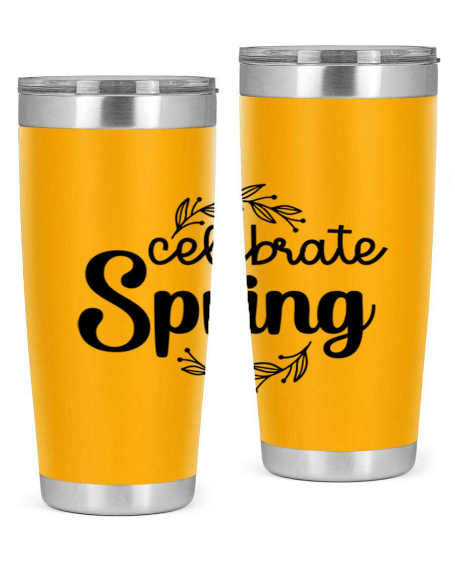 Celebrate Spring 20oz and 30oz tumblers made of double wall vacuum stainless steel with vibrant spring-themed designs.