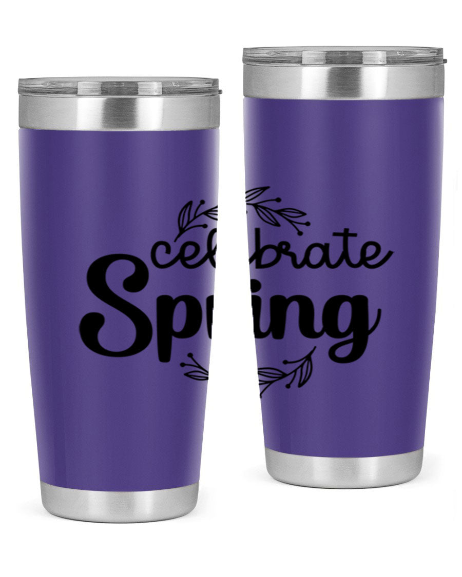 Celebrate Spring 20oz and 30oz tumblers made of double wall vacuum stainless steel with vibrant spring-themed designs.