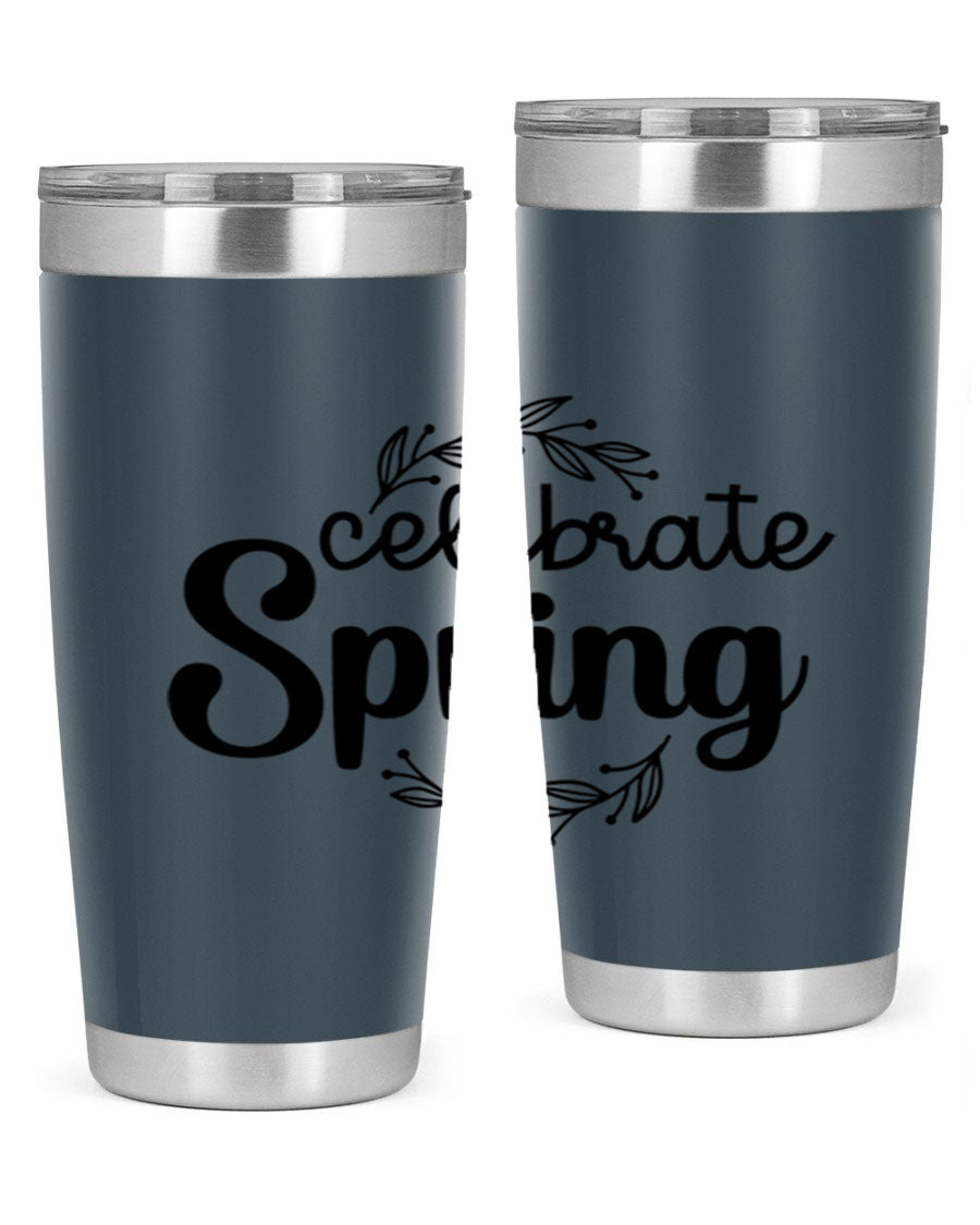 Celebrate Spring 20oz and 30oz tumblers made of double wall vacuum stainless steel with vibrant spring-themed designs.