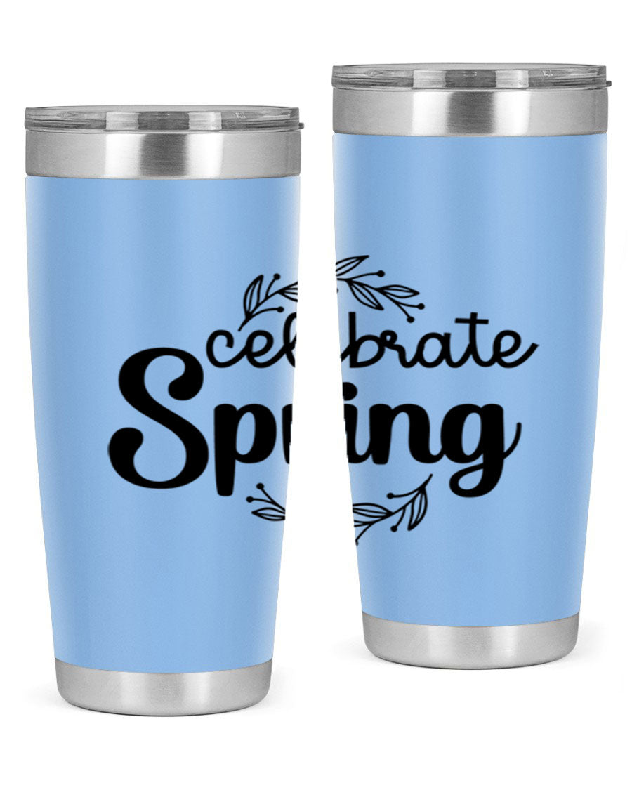 Celebrate Spring 20oz and 30oz tumblers made of double wall vacuum stainless steel with vibrant spring-themed designs.