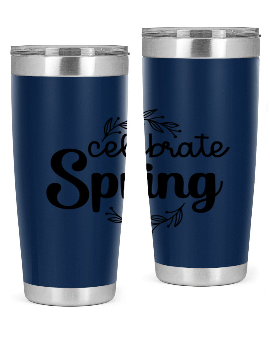 Celebrate Spring 20oz and 30oz tumblers made of double wall vacuum stainless steel with vibrant spring-themed designs.