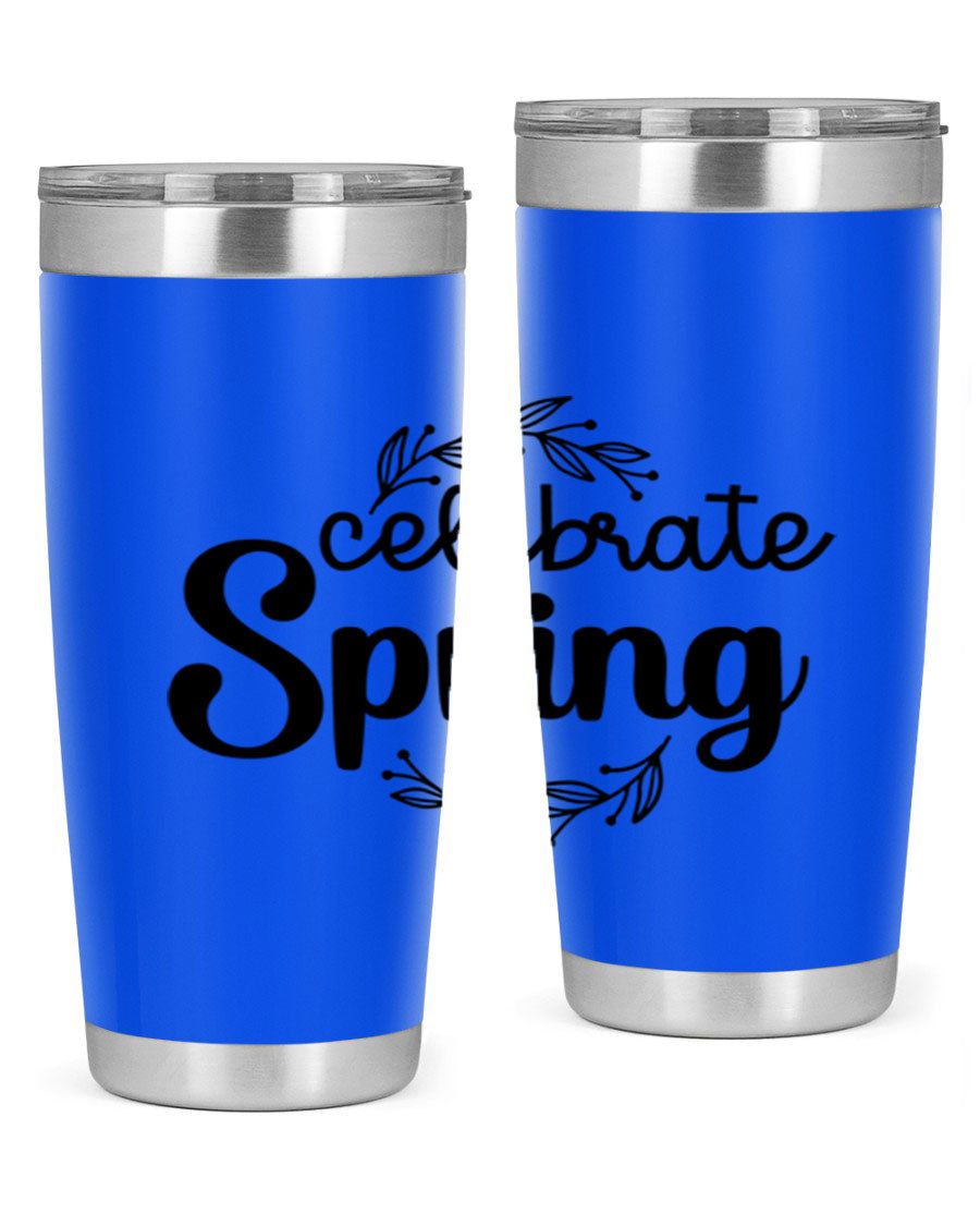 Celebrate Spring 20oz and 30oz tumblers made of double wall vacuum stainless steel with vibrant spring-themed designs.