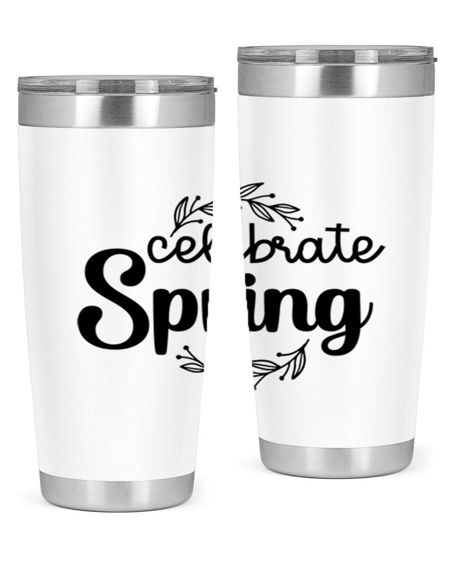Celebrate Spring 20oz and 30oz tumblers made of double wall vacuum stainless steel with vibrant spring-themed designs.