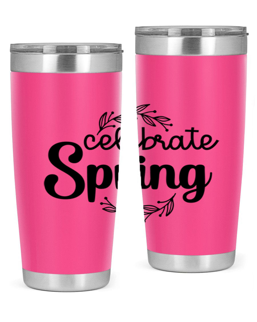 Celebrate Spring 20oz and 30oz tumblers made of double wall vacuum stainless steel with vibrant spring-themed designs.