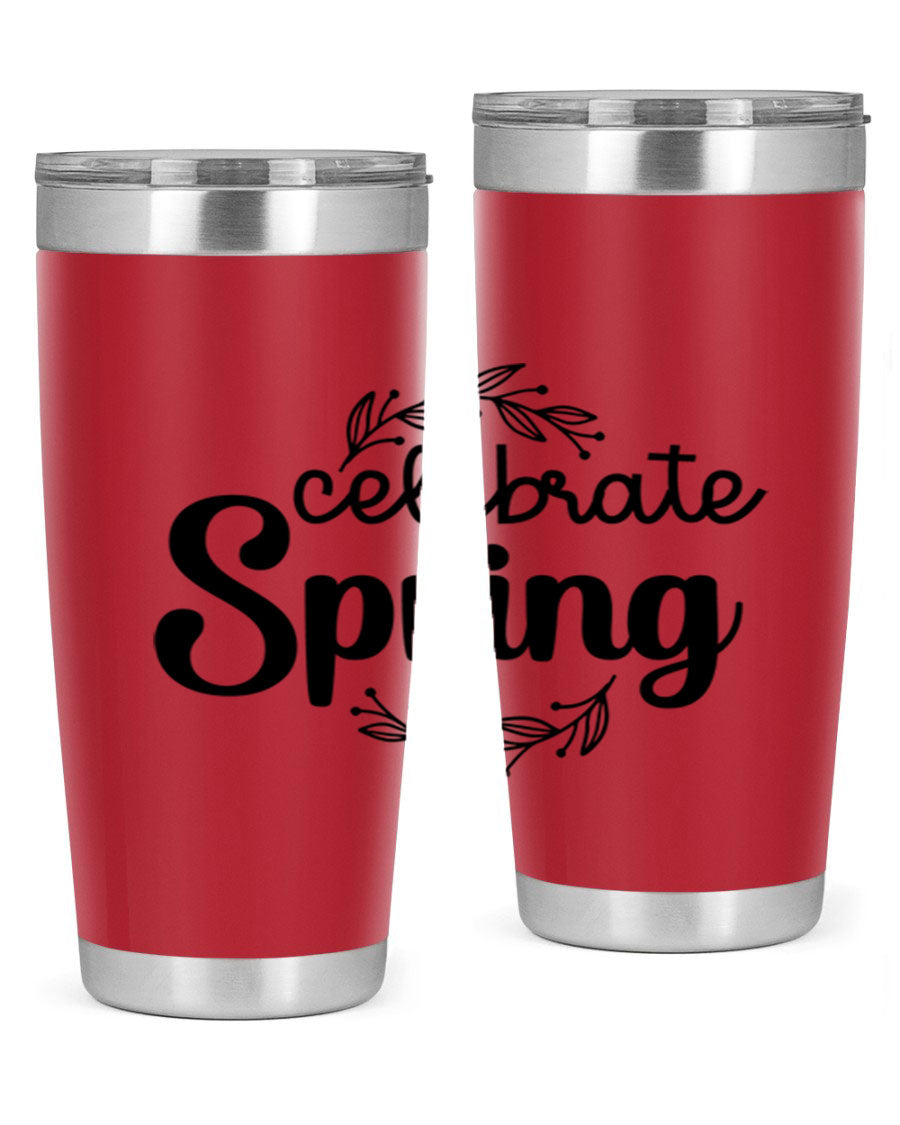 Celebrate Spring 20oz and 30oz tumblers made of double wall vacuum stainless steel with vibrant spring-themed designs.