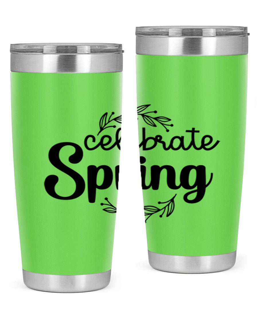Celebrate Spring 20oz and 30oz tumblers made of double wall vacuum stainless steel with vibrant spring-themed designs.