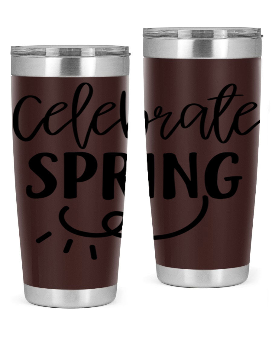 CELEBRATE SPRING 107# 20oz stainless steel tumbler with vibrant spring design and drink-thru lid.