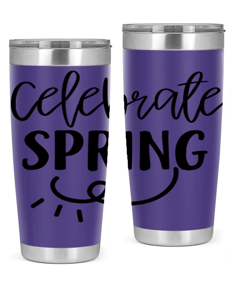 CELEBRATE SPRING 107# 20oz stainless steel tumbler with vibrant spring design and drink-thru lid.
