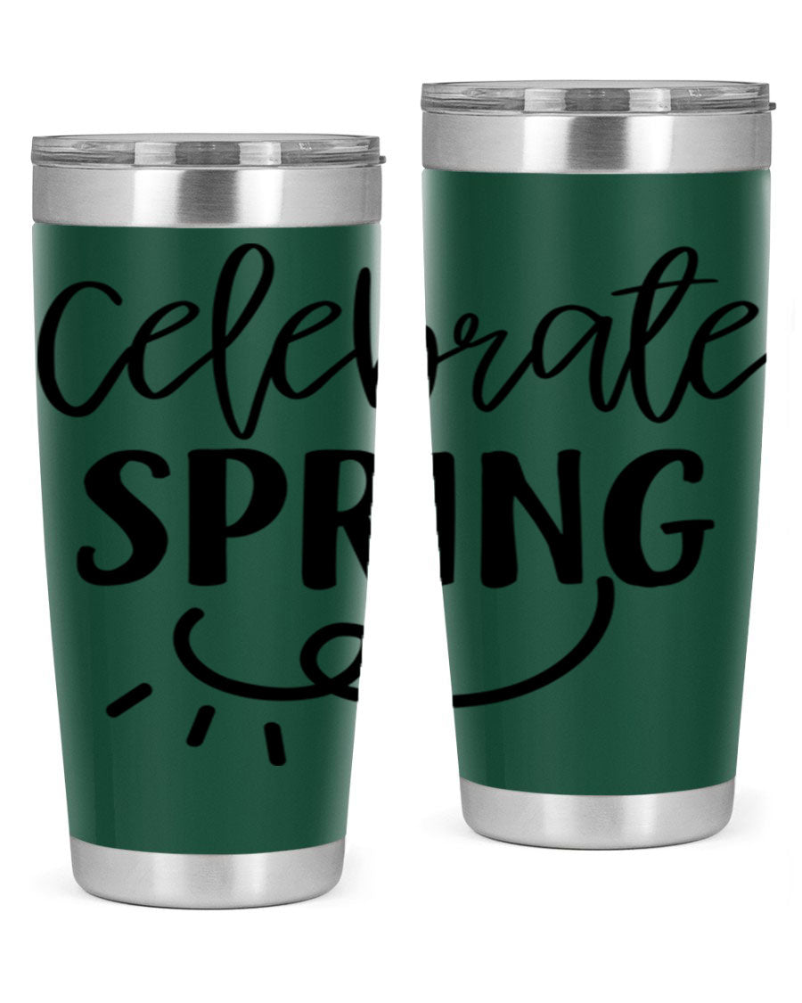 CELEBRATE SPRING 107# 20oz stainless steel tumbler with vibrant spring design and drink-thru lid.
