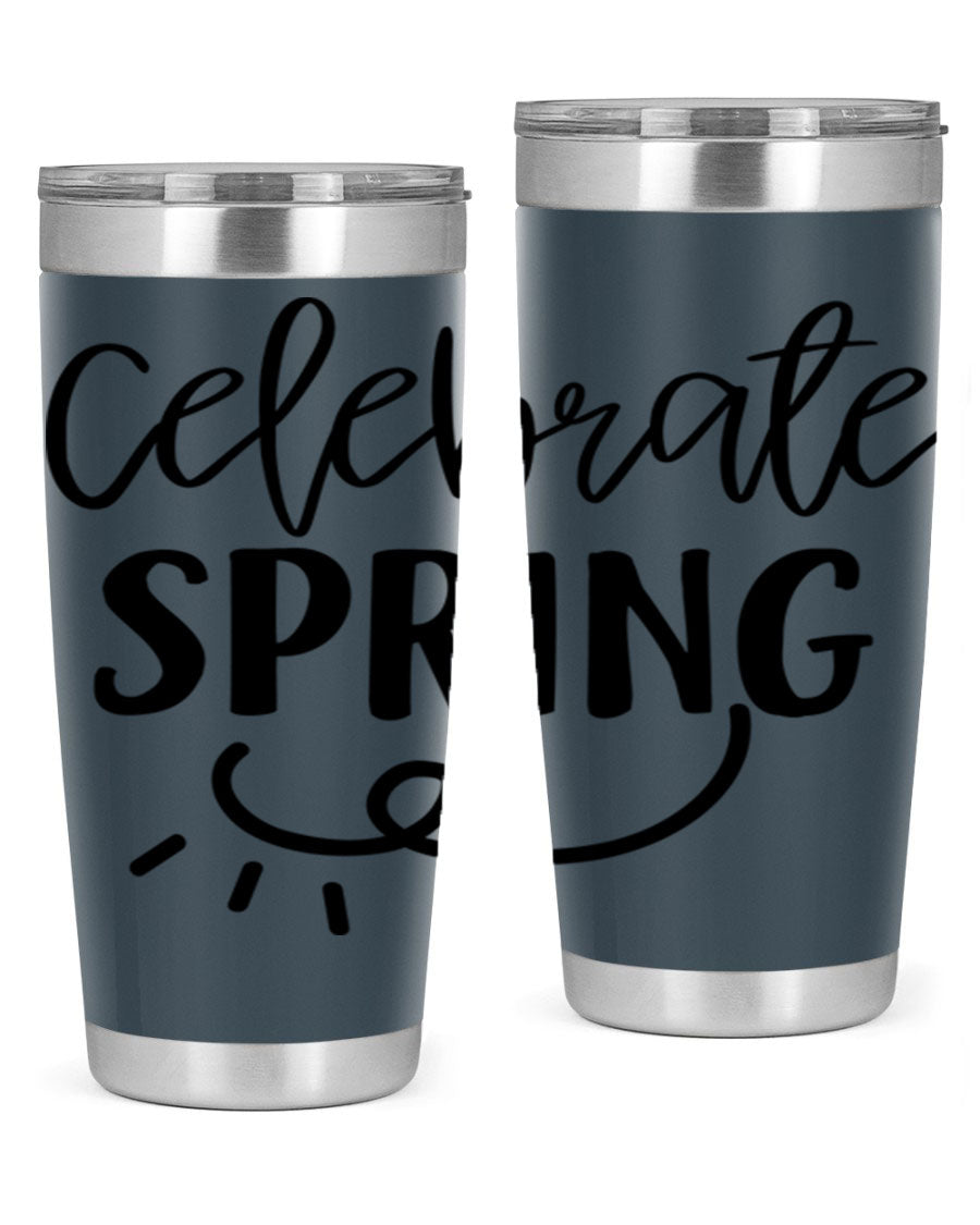 CELEBRATE SPRING 107# 20oz stainless steel tumbler with vibrant spring design and drink-thru lid.