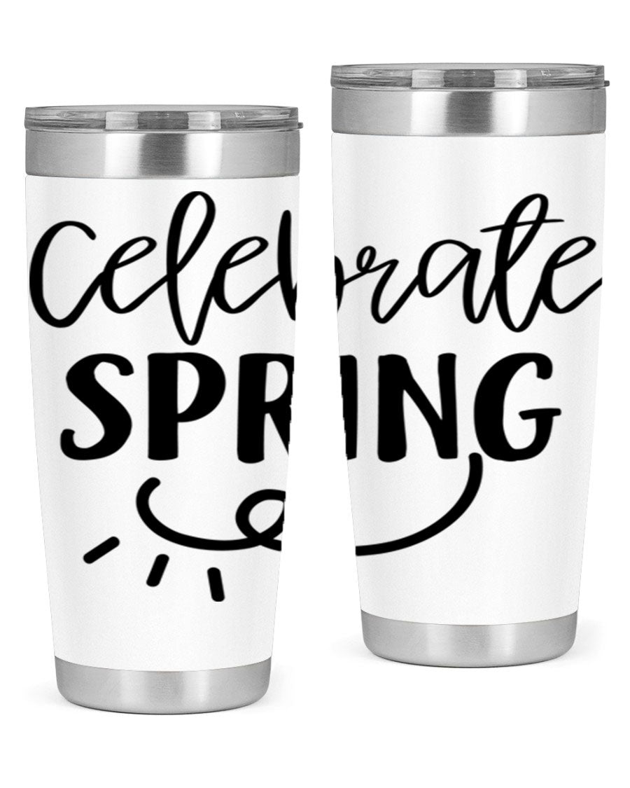 CELEBRATE SPRING 107# 20oz stainless steel tumbler with vibrant spring design and drink-thru lid.