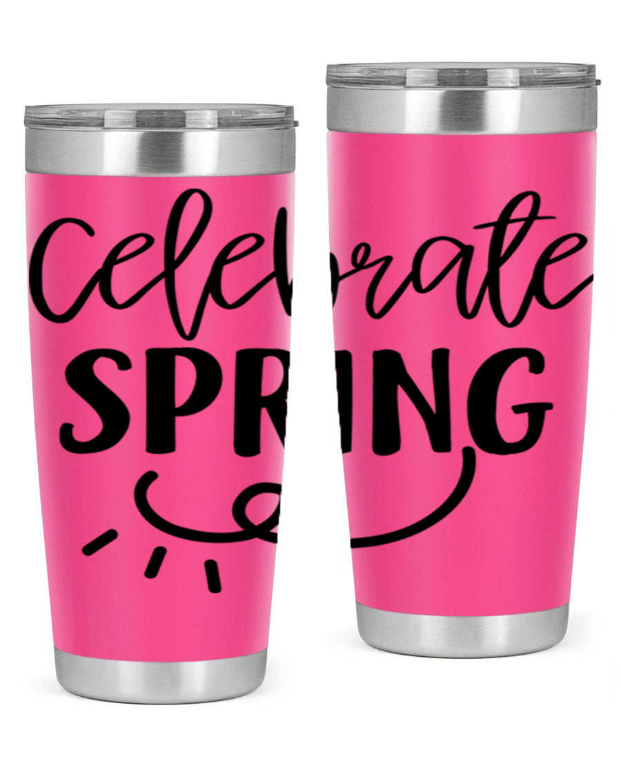 CELEBRATE SPRING 107# 20oz stainless steel tumbler with vibrant spring design and drink-thru lid.