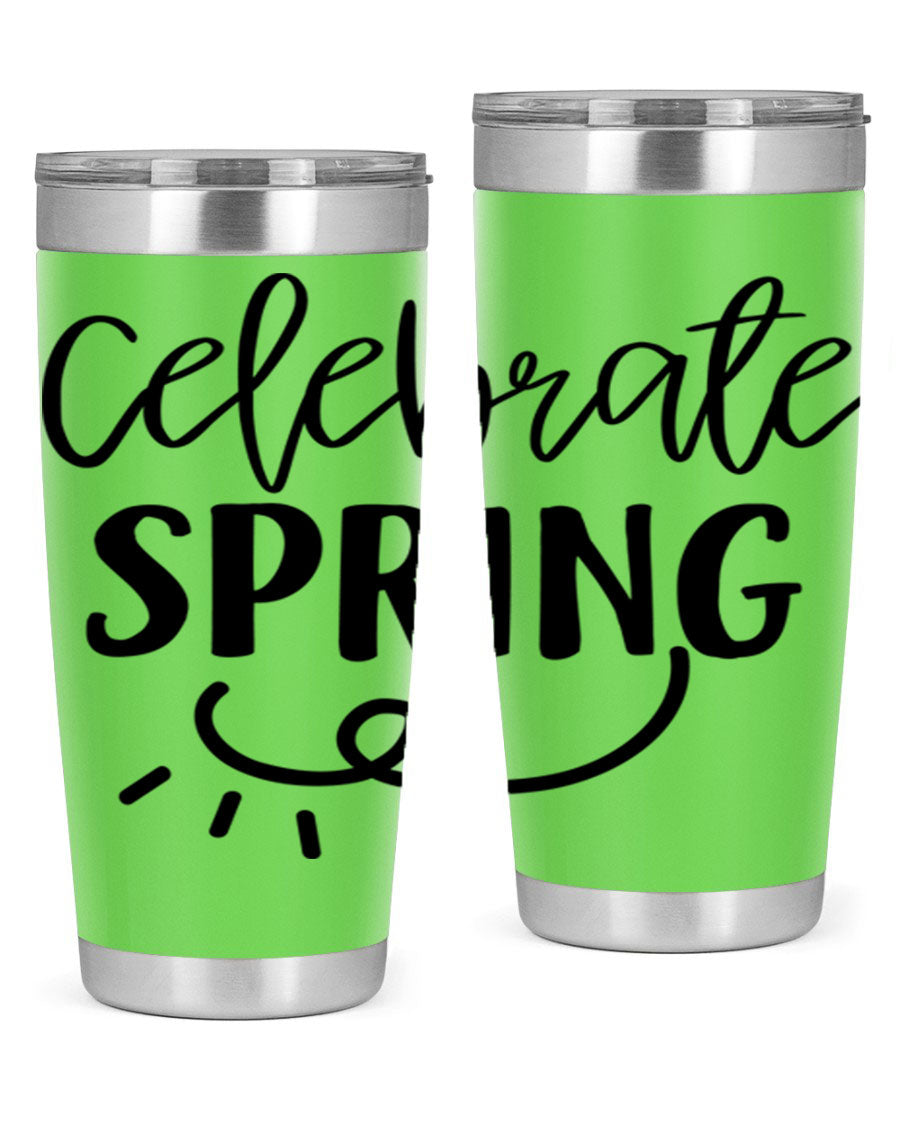 CELEBRATE SPRING 107# 20oz stainless steel tumbler with vibrant spring design and drink-thru lid.