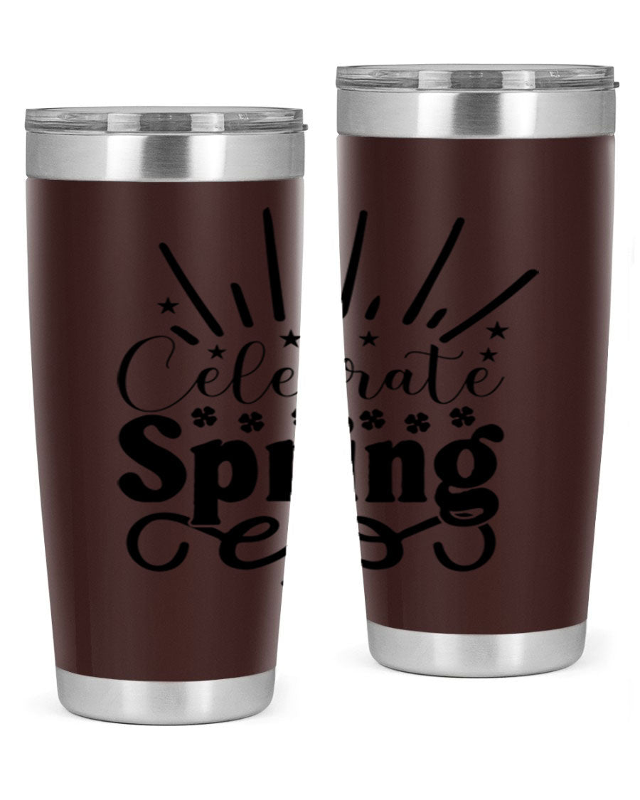 Celebrate Spring 20oz Tumbler made of stainless steel with a vibrant spring design, featuring a drink-thru lid.