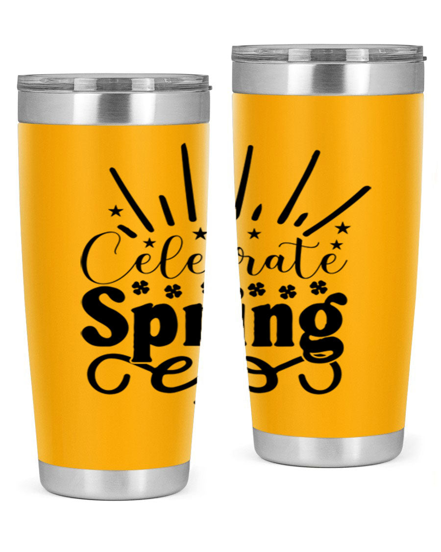 Celebrate Spring 20oz Tumbler made of stainless steel with a vibrant spring design, featuring a drink-thru lid.