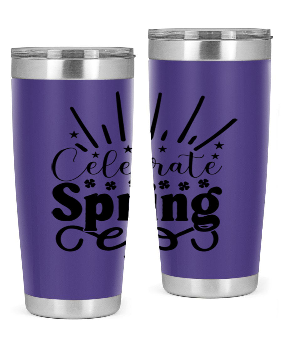 Celebrate Spring 20oz Tumbler made of stainless steel with a vibrant spring design, featuring a drink-thru lid.