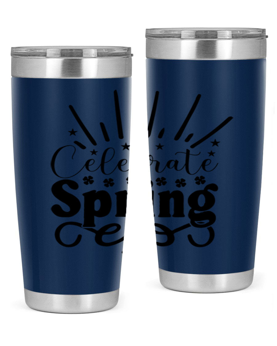 Celebrate Spring 20oz Tumbler made of stainless steel with a vibrant spring design, featuring a drink-thru lid.