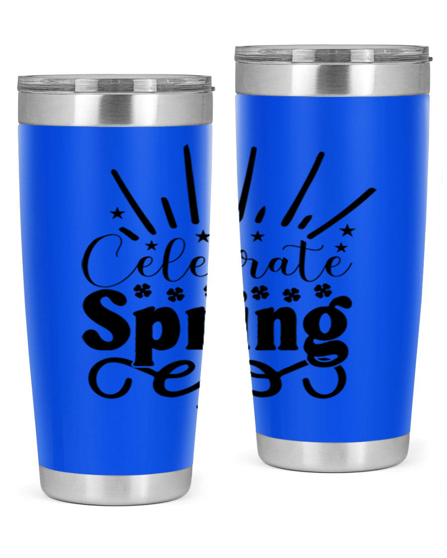 Celebrate Spring 20oz Tumbler made of stainless steel with a vibrant spring design, featuring a drink-thru lid.